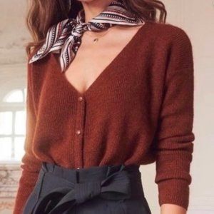 SEZANE Barry Cardigan Sweater Mocha Moka